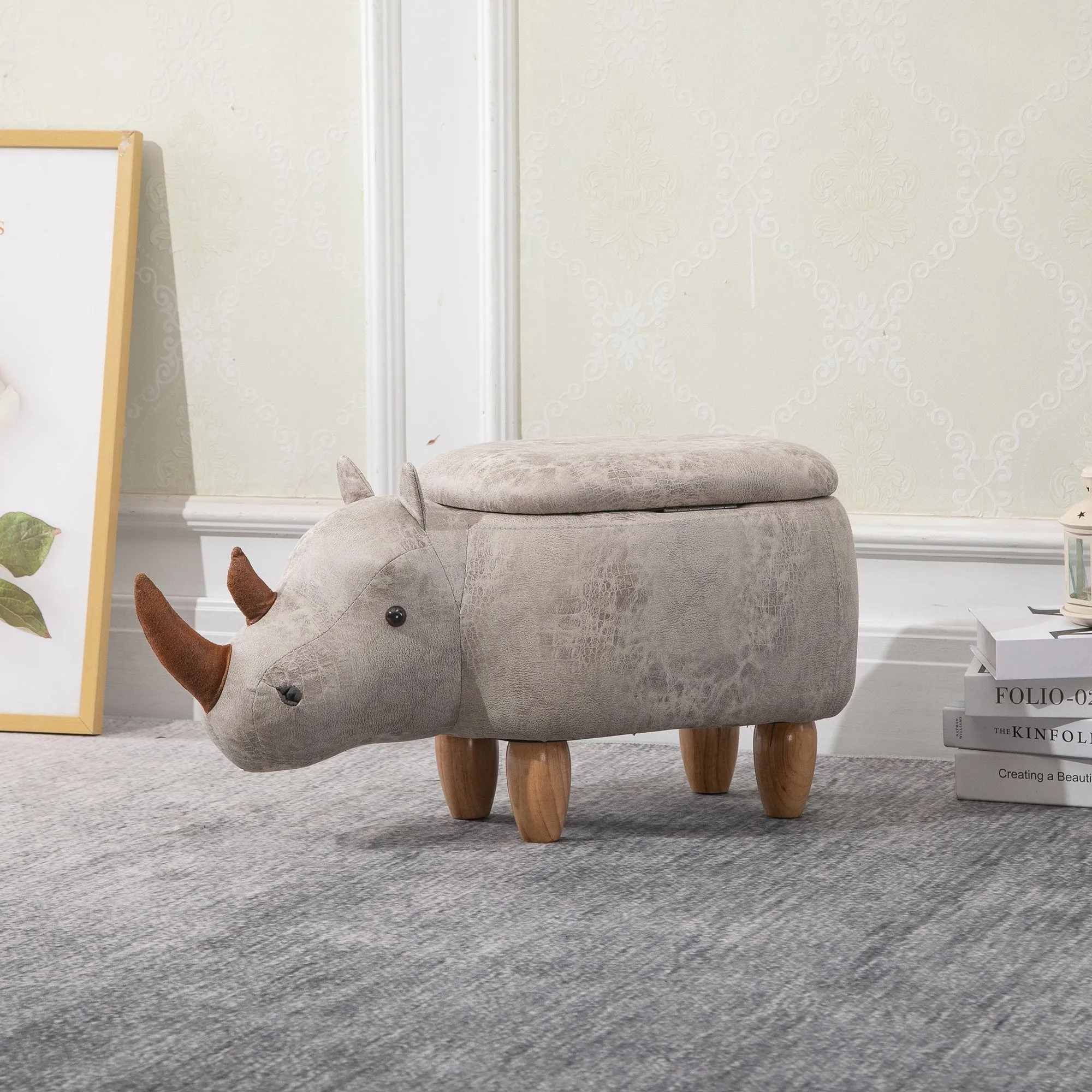 Polyester Upholstered Rhino Storage Stool Grey