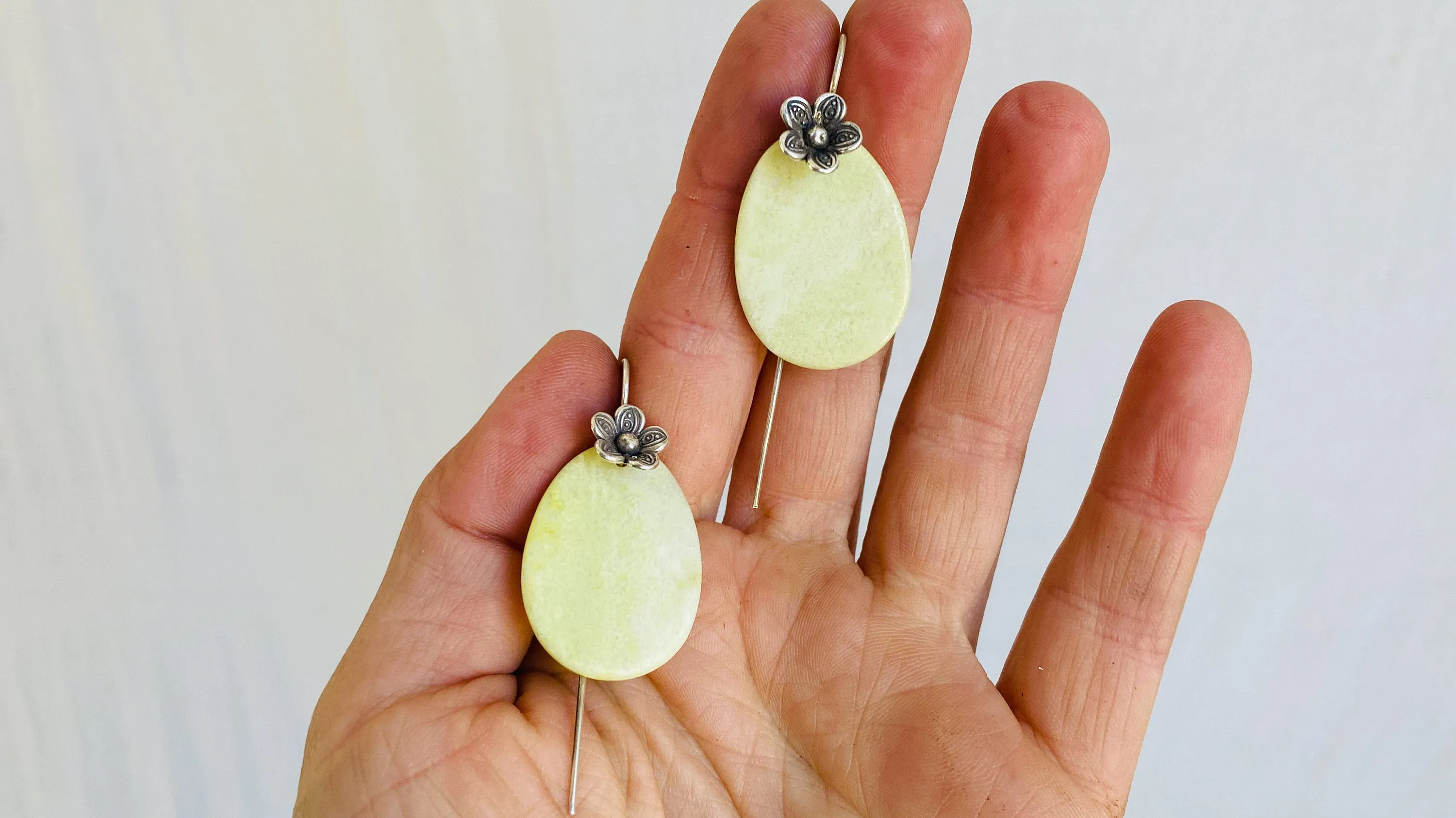 Serpentine Flower Earrings. Sterling Silver
