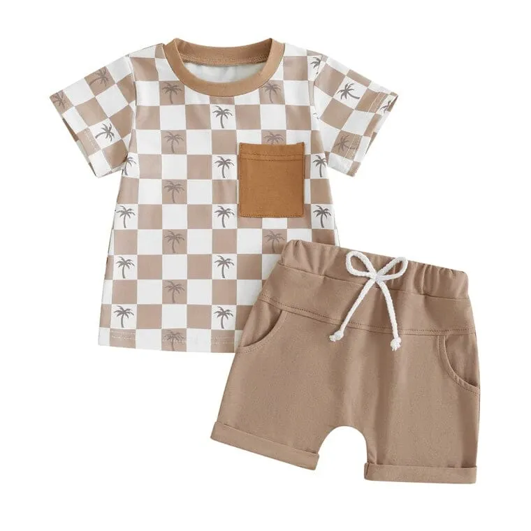 Short Sleeve Checkered Palms Baby Set