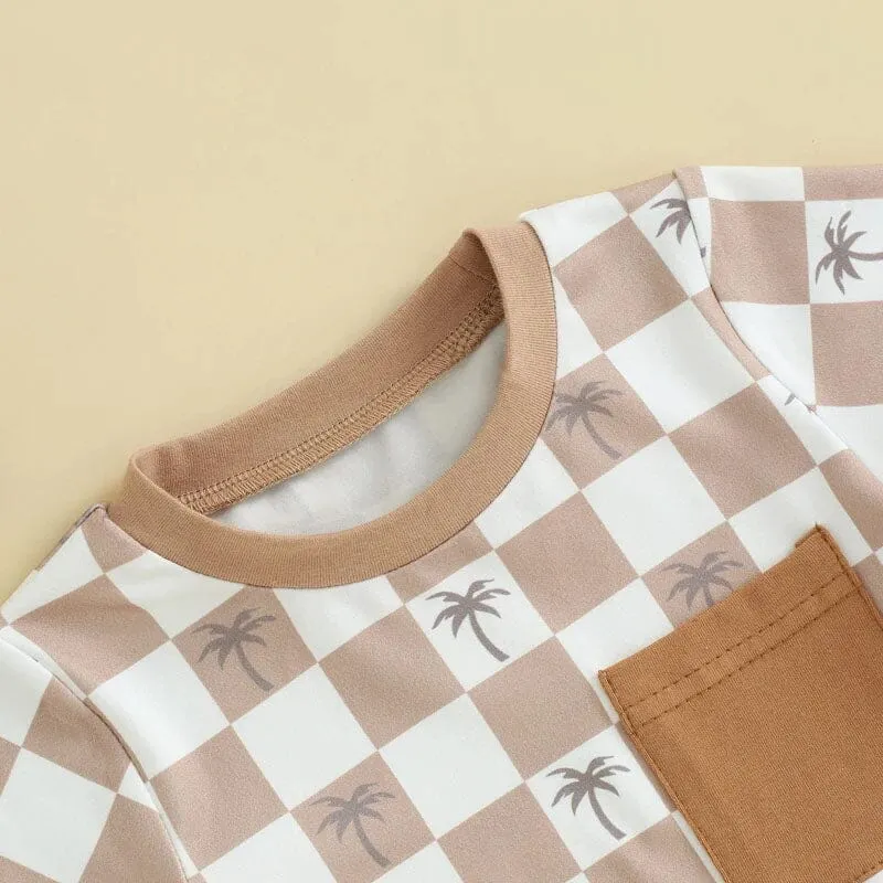 Short Sleeve Checkered Palms Baby Set